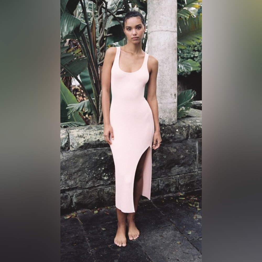 Pink Asymmetrical Bodycon Dress with Slit